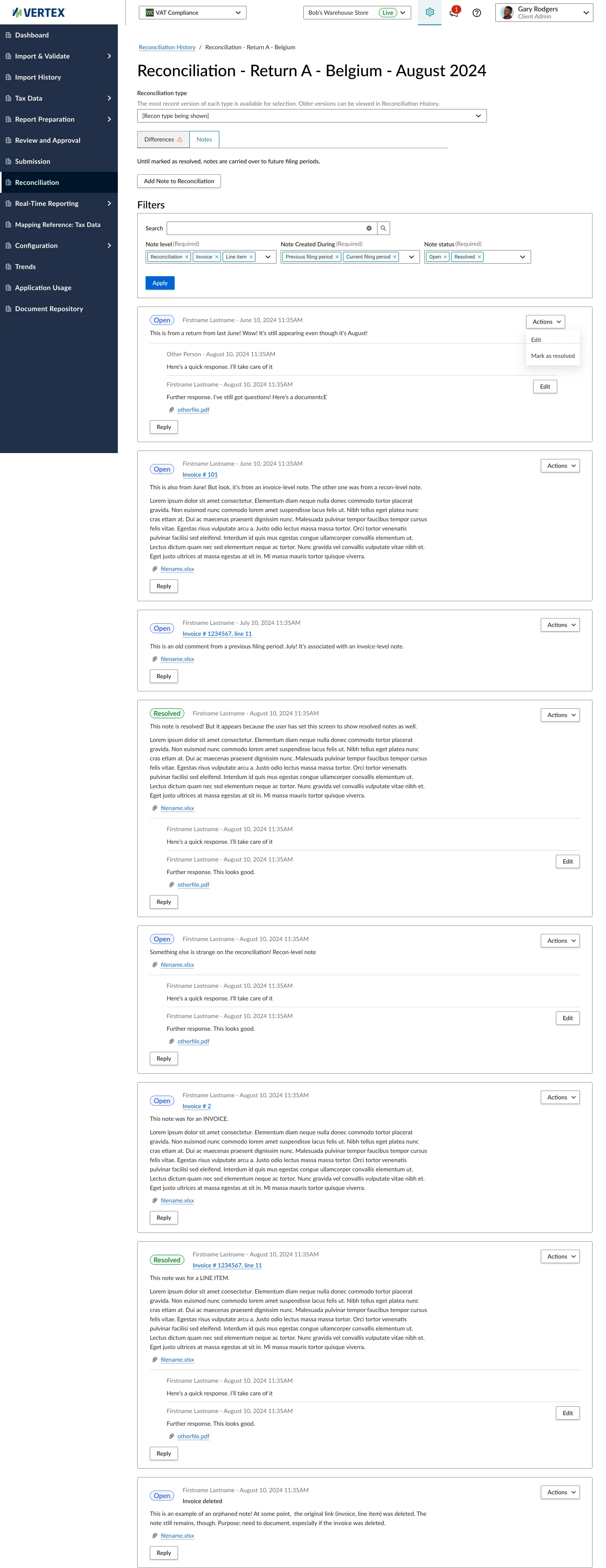 Data reconciliation, high-fidelity detail view