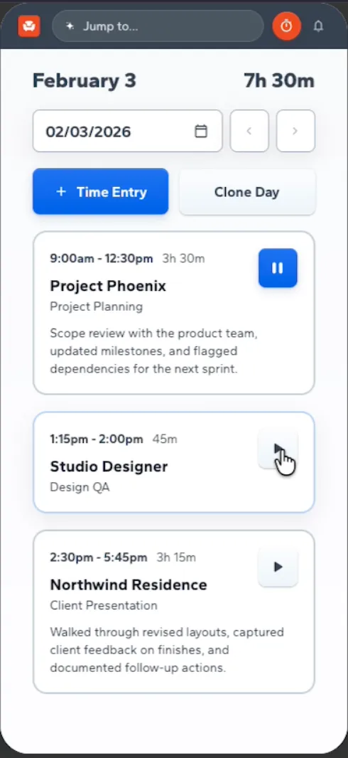 Mobile time approval screen